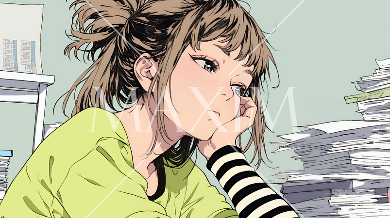 ため息をつく若い女性