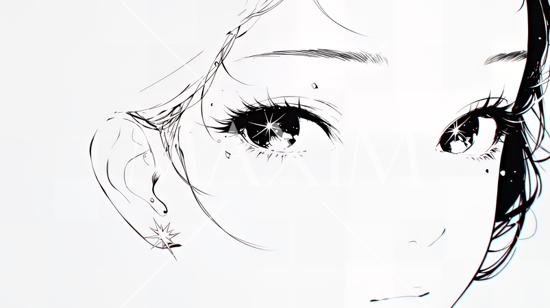 輝く瞳で見つめる好奇心旺盛な若い女性（シンプルな色使い）