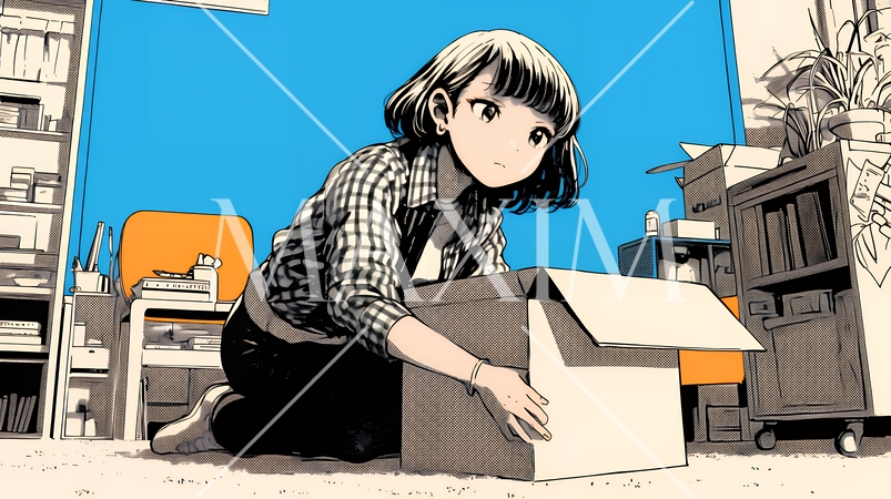 引っ越しの荷造り・荷解きをしている若い女性