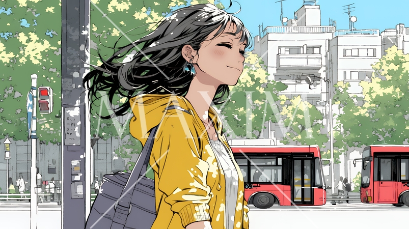 一人旅の旅先、街角で足を止めて道を確かめる若い女性