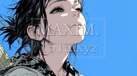 秋空を眺める若い女性のイラスト｜爽やかな秋・人物フリーイラスト（イラストID:9874440-18025）