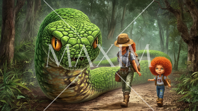 蛇の道は蛇：個性的な親子が蛇の道を行くのではなく、大蛇と一緒に歩いている