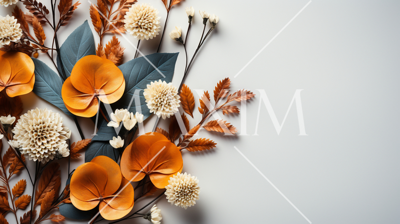 枯れ葉のある美しい秋の自然の白い背景：テキストコピースペースあり