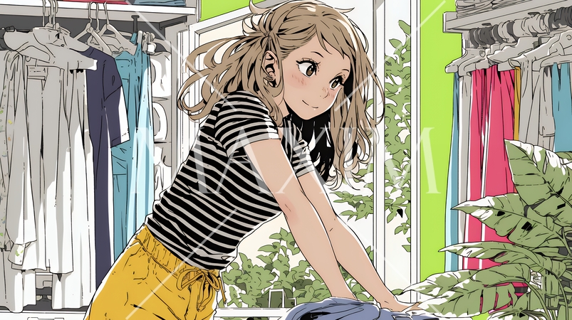 着ていく服をクローゼットから選ぶ若い女性