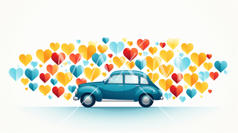 ハートがいっぱいのブライダルカー（騒音防止のため空缶は無し）