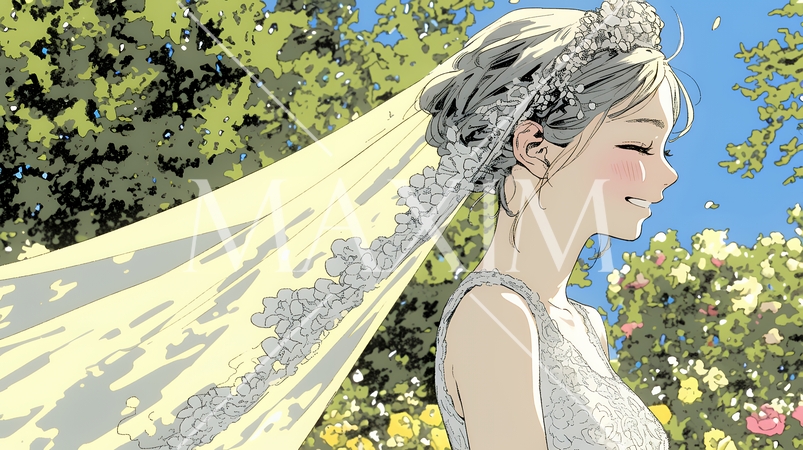 白いウェディングドレスを着ている花嫁：ジューンブライド