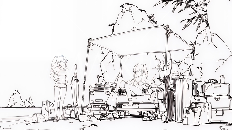 海辺を女友達と旅行中の若い女性