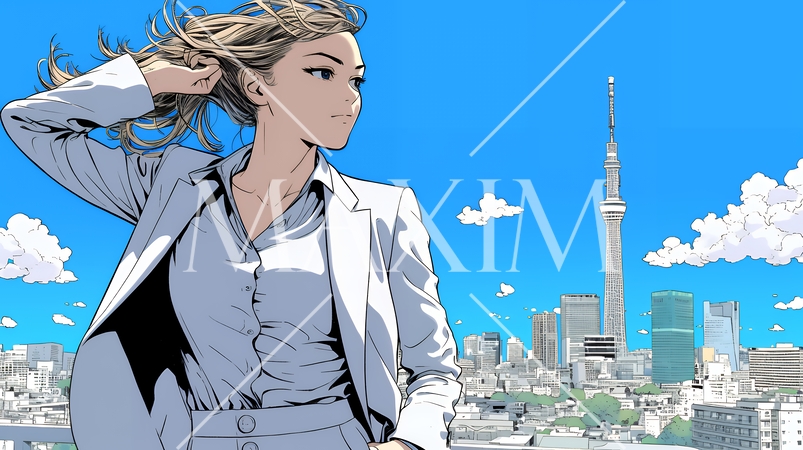 自信満々に晴天の都会の街を歩いているビジネスウーマン