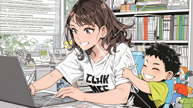 自宅でのリモートワークの場面：子どもが気になって集中できない