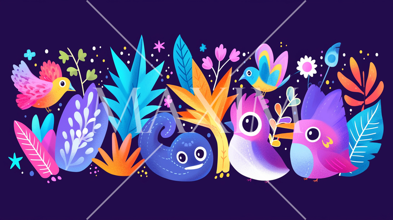 SDGs：ネオンカラーで描いた自然（動植物）との協調