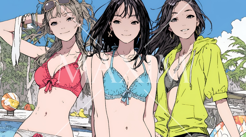 ビーチリゾートを満喫する若い女友達たち