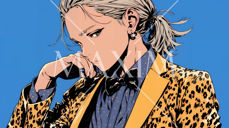 ヒョウ柄のタキシードを着ているホストの若い男性