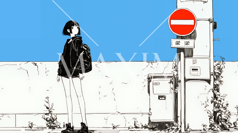 Noという意思表示：進入禁止マークと無表情な女性で表現（シンプルな色使い）