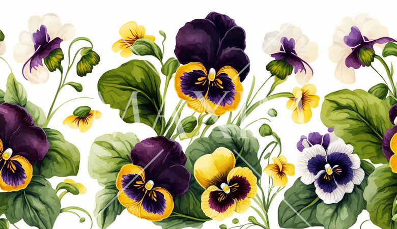 パンジーの花の水彩画