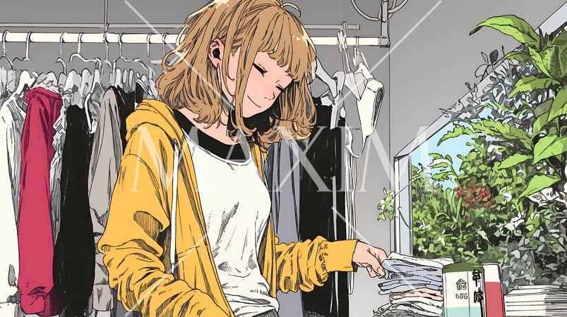 着ていく服をクローゼットから選ぶ若い女性