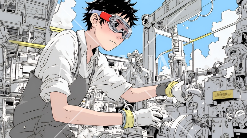 作業服を着た工場労働者