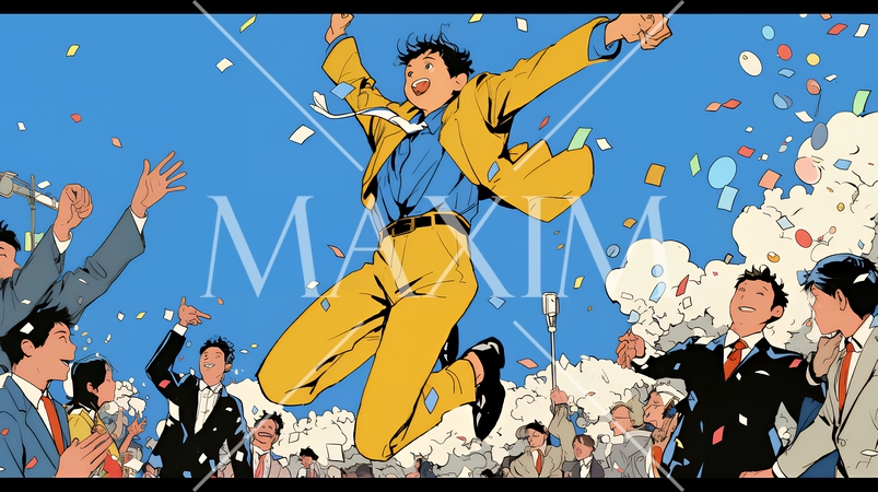 仕事が大成功で大喜びのビジネスパーソン