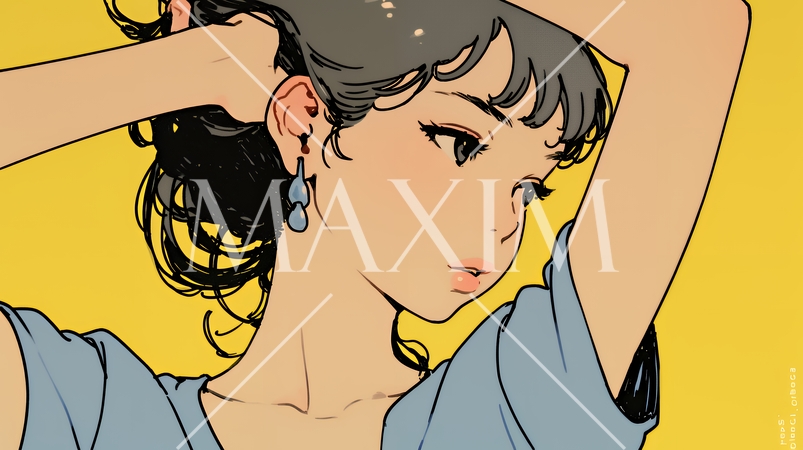 髪をかきあげている（なでている）若い女性