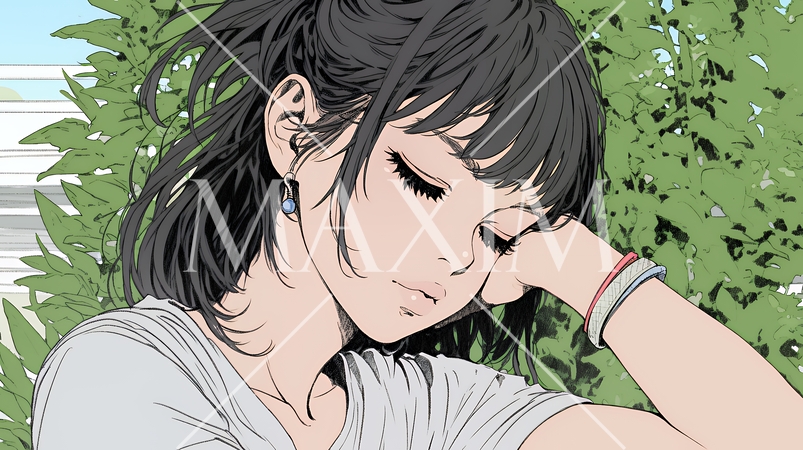 ため息をつく若い女性