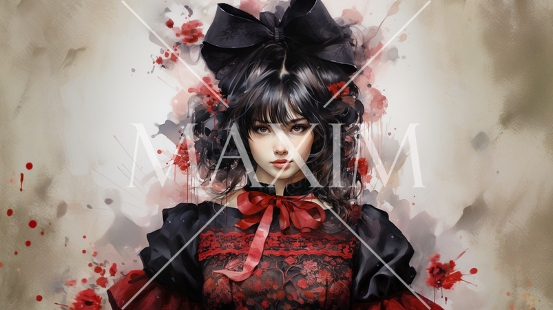 ゴシックロリータ（ゴスロリ）衣装の女の子：水彩画