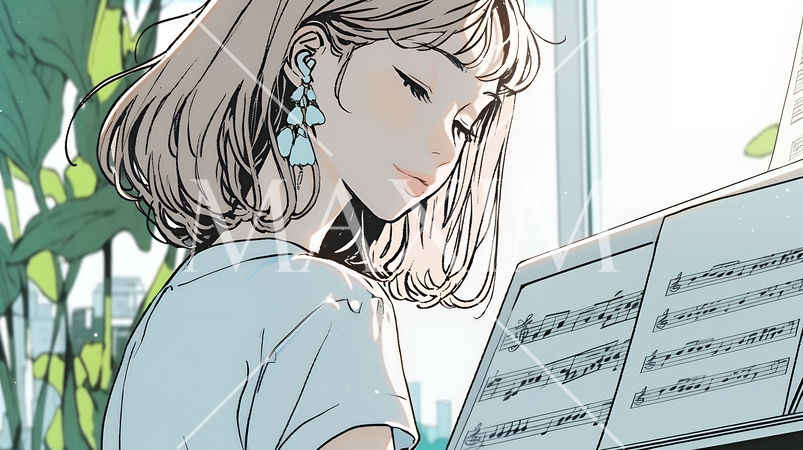 ピアノを弾いている若い女性