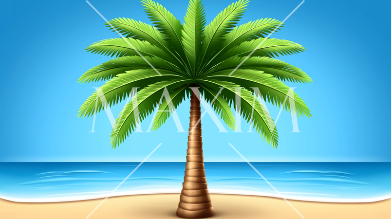 やしの木と海岸と海と青空がきれいな南国のリゾート地