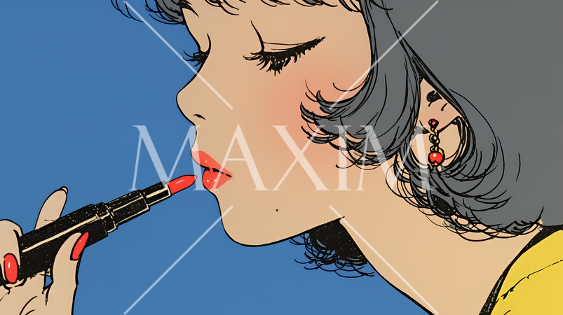 化粧をしている（口紅をつけている）若い女性