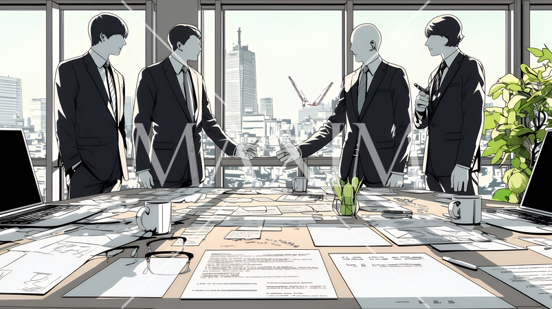 資料を見ながら打ち合わせをする会社員｜オフィスのビジネスミーティングイメージ