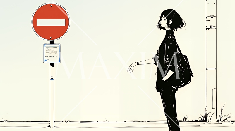 Noという意思表示：進入禁止マークと無表情な女性で表現（シンプルな色使い）