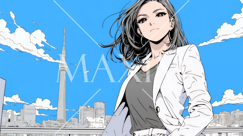 自信満々に晴天の都会の街を歩いているビジネスウーマン