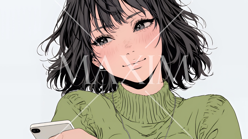 楽しそうにスマホ画面を眺めている若い女性