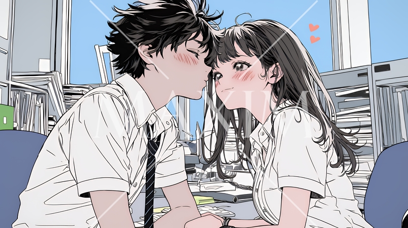 オフィスラブ（社内恋愛）をしている若いカップル