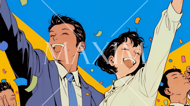 仕事が大成功で大喜びのビジネスパーソン