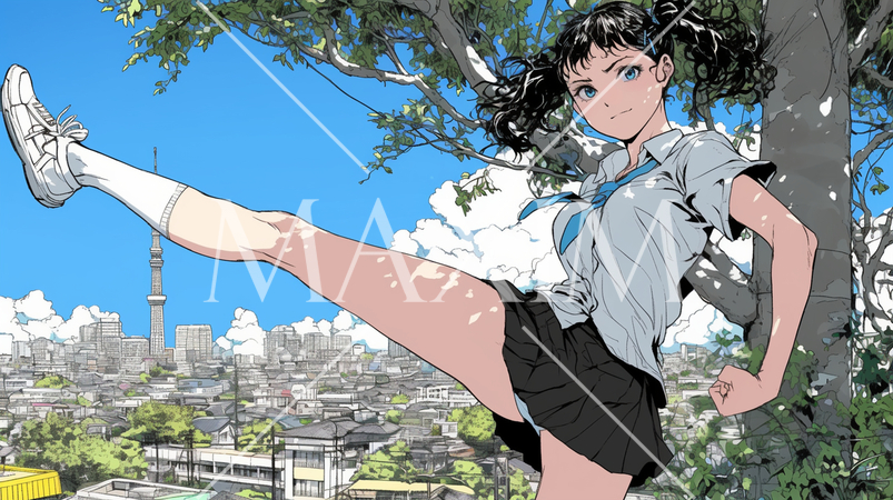 本気モードの喧嘩をしている女子高生：蹴り上げた勢いでパンチラ