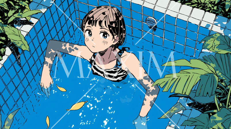 小さいけど自家用プールに入っている少女