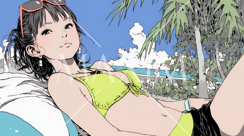 ビーチリゾートを旅行中のビキニ姿の若い女性