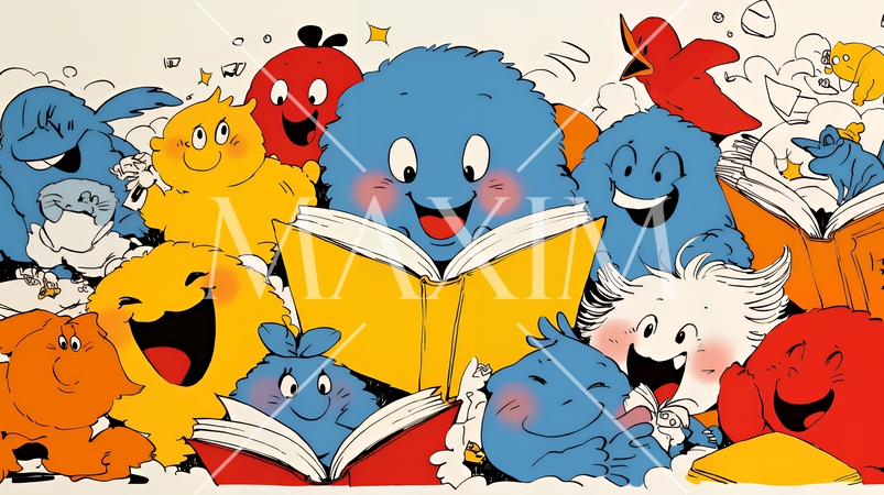 みんな本が大好き：読書週間や読書を促すためのかわいい挿絵・背景画