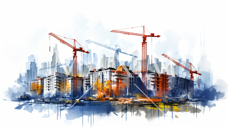 都心のビル建設現場、プロジェクト管理。