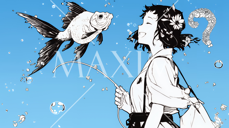 クエスチョンマークのある場面：頭の中にクエスチョンマークが生まれている（シンプルな色使い）