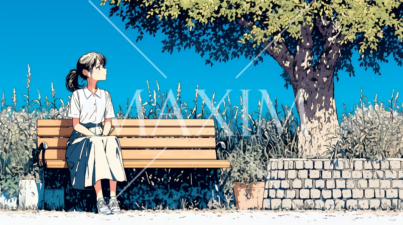 公園のベンチでひとり静かにくつろぐ若い女性