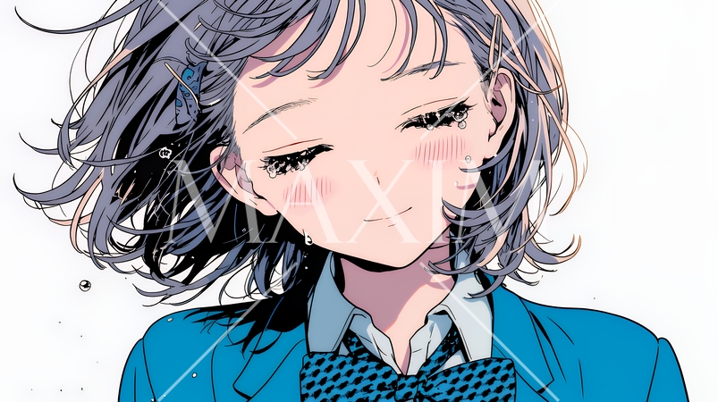 涙ぐむ制服姿の女子高生