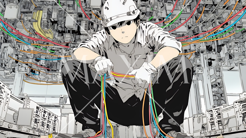 配線工事をしている男性作業員