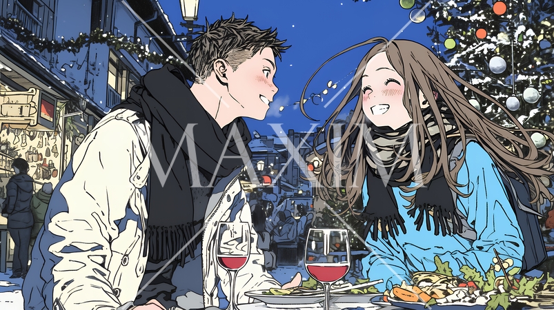 クリスマスディナーを楽しんでいる若いカップル