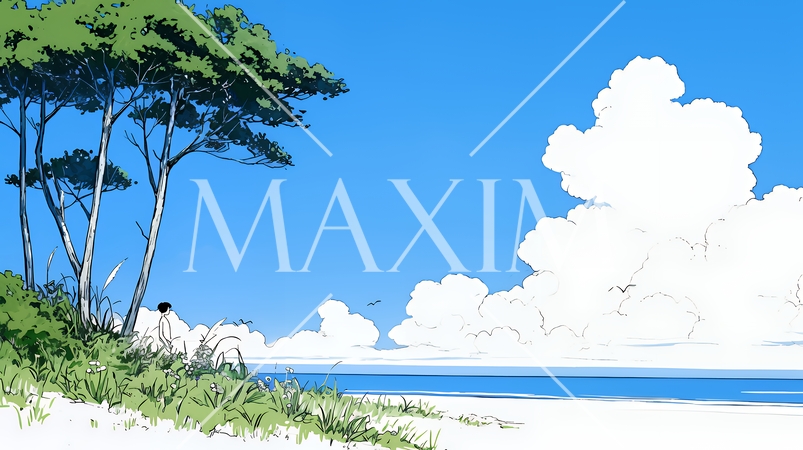 夏のビーチの風景（シンプルな色使い）