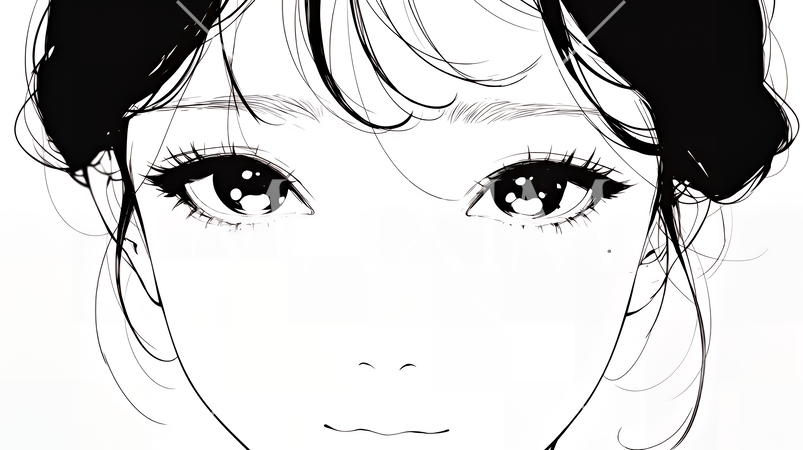 輝く瞳で見つめる好奇心旺盛な若い女性（シンプルな色使い）