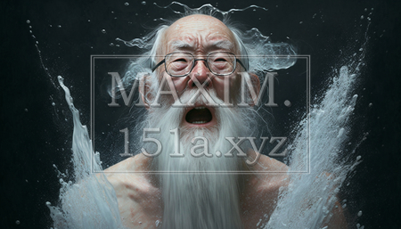 年寄りの冷や水：気持ちよさそうに冷たい水を浴びている老人。顔はちょっと我慢の様子がうかがえます。